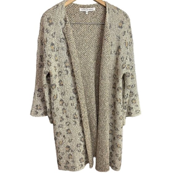 Cupcakes & Cashmere Cardigan Sweater Animal Print Knit Open Front Size S - Picture 2 of 7